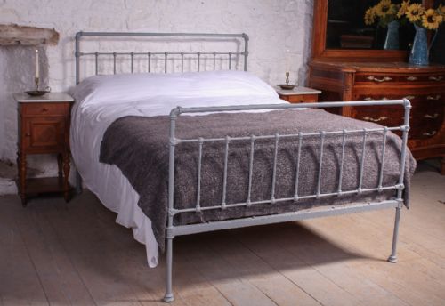 Simple King Size All Iron Victorian Bed in Mid Lead Grey.