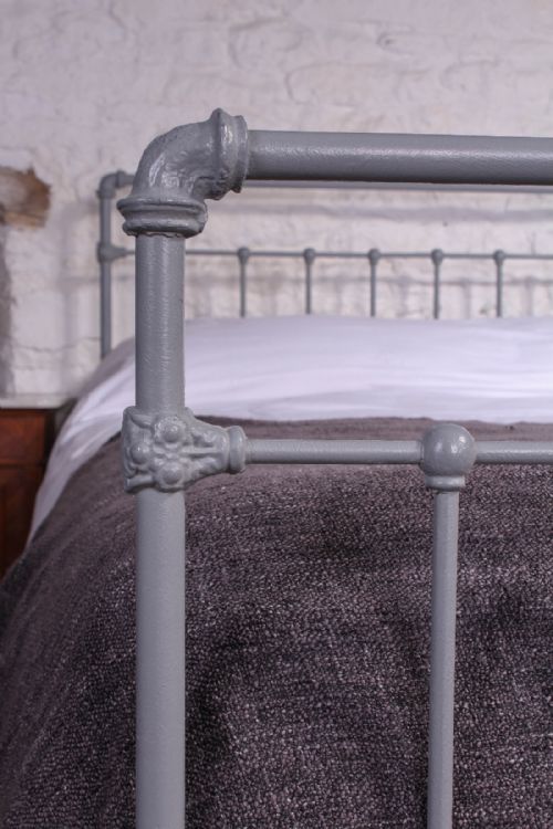 fig 1. Simple king size all iron Victorian bed in mid lead grey.