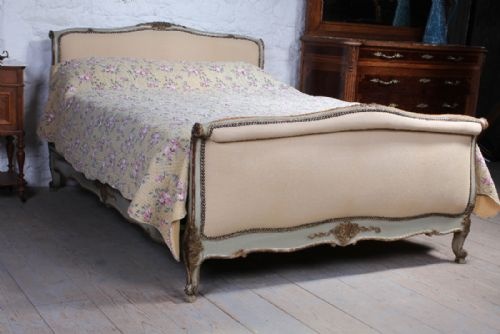 Lovely Original French Paintwork Newly Upholstered King Size Lit Bateau.