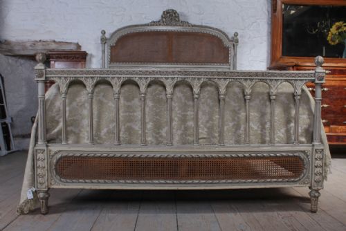 fig 1. Beautiful French painted carved caned king size bed