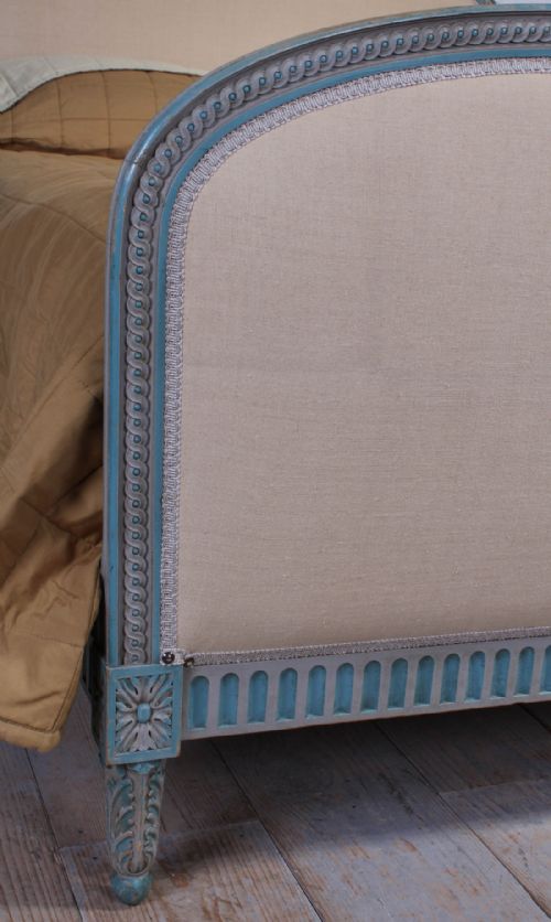 fig 1. Pretty French blue grey carved edge king size upholstered bed