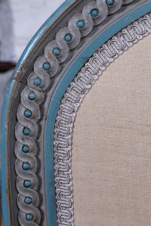 fig 2. Pretty French blue grey carved edge king size upholstered bed