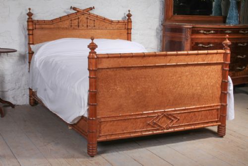 BIRDS EYE MAPLE AND BEECH FRENCH FAUX BAMBOO DOUBLE BED - ADDITIONAL PHOTO 1