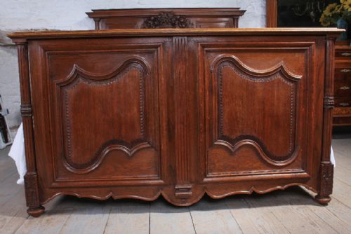 fig 1. Louis XVI style European king size carved oak bed with fielded panels