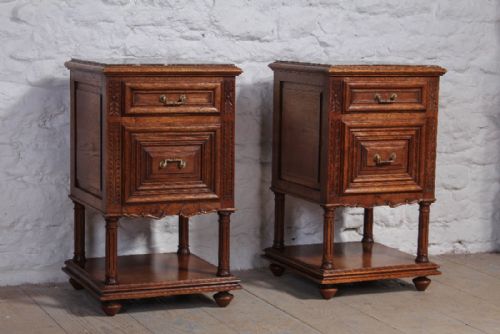 Pair of French Low Height Oak Bedside Cabinets