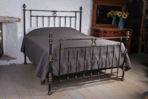 Handsome Super King Size 6ft Black and Aged Brass Bed