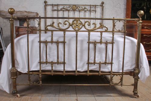 fig 1. Lovely original naturally aged Victorian king size 5Ft all brass bed
