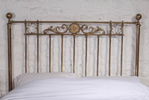 fig 2. Lovely original naturally aged Victorian king size 5Ft all brass bed