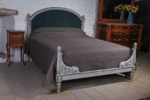 Beautiful French Carved Low End King Size Upholstered Bed