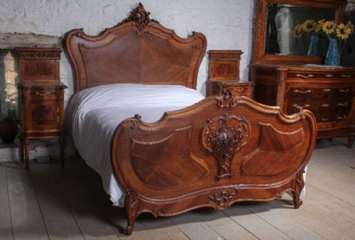 Pretty Carved Walnut French Louis Xv Style Double Bed