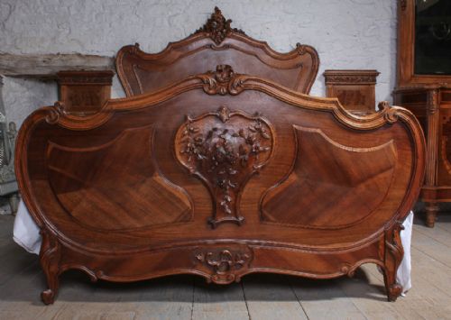 fig 1. Pretty carved walnut French Louis XV style double bed