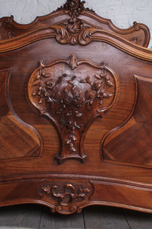 fig 2. Pretty carved walnut French Louis XV style double bed