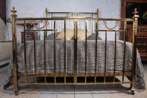fig 2. All original and individual King size French all brass bed with classic French garland and floral decoration