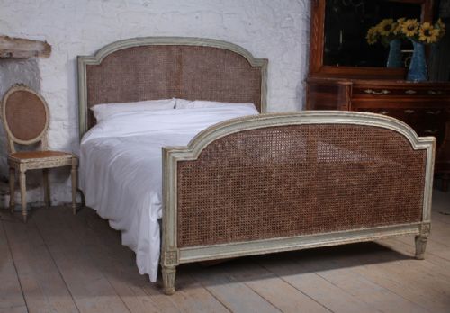 Simple Attractive French Caned European King Size Bed with Eau De Nil Paintwork
