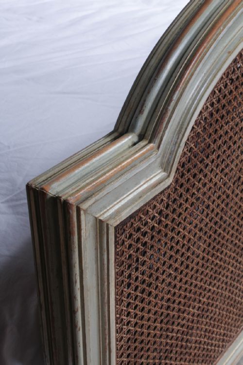 fig 1. Simple attractive French caned European king size bed with eau de nil paintwork