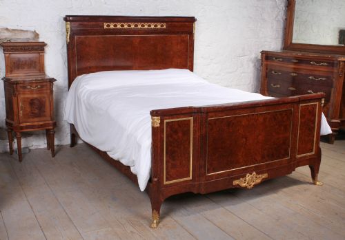 Exceptional Quality French Mercier Feres Burr Walnut with  Gilded Bronze Ormalu Mounts King Size Bed.box Wood and Fruit Wood Inlaid Cross Banding