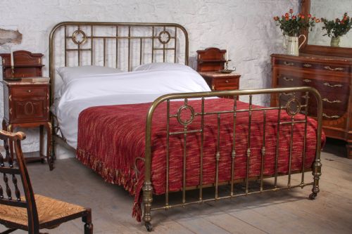 Lovely Naturally Aged Individual and Simple Brass French King Size Bed with Brass Ring Detail