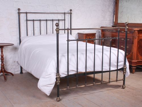 Lovely Classic Victorian Black and Aged Brass Double Bed