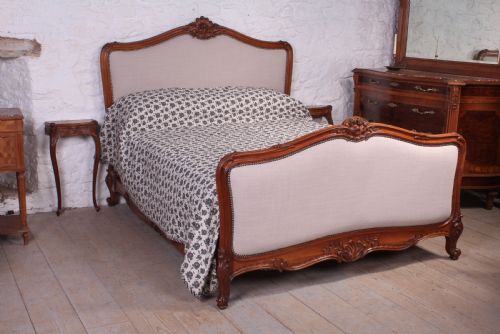 Beautiful Quality French Walnut Framed Louis Xv Style 5ft King Size Bed with Pair of Matching Bedsides