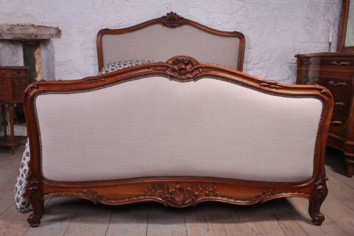 fig 4. Beautiful quality French walnut framed Louis XV style 5Ft king size bed with pair of matching bedsides