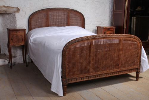 French Carved and Caned Bergere King Size Bed