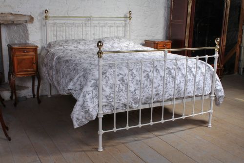 Classic Victorian Aged White and Brass Kings Size Bed