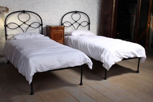 Attractive Pair of Black All Iron No End Single Beds