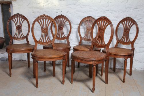 Set of Six Pretty French Walnut Caned Chairs