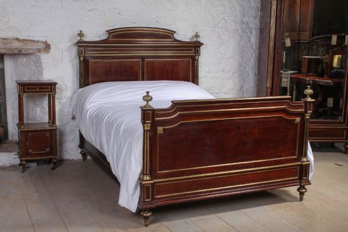 Handsome French Empire Style Mahogany with Brass Details Double Bed