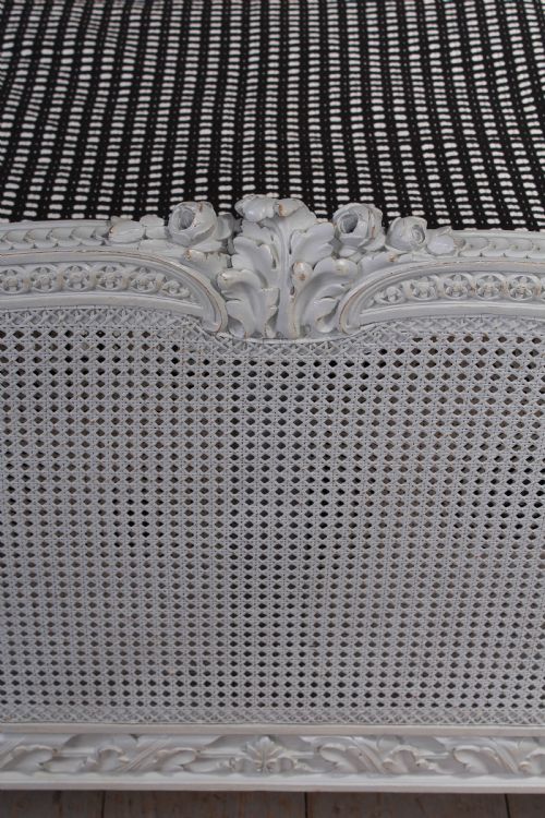 fig 1. Gorgeous painted carved and caned French king size bergere bed