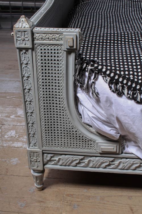 fig 2. Gorgeous painted carved and caned French king size bergere bed