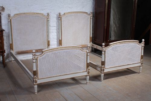 fig 1. Very pretty pair of French painted caned bergere beds