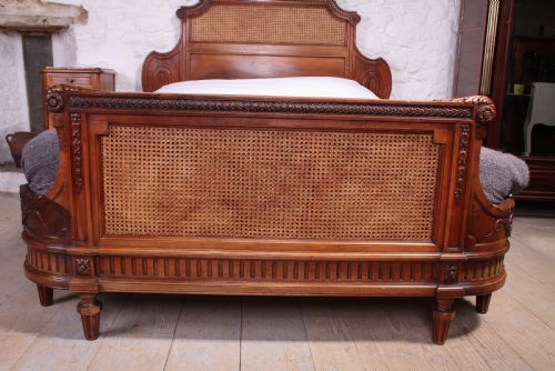 fig 1. Handsome rare carved walnut and Bergere caned 5Ft French king size bed 