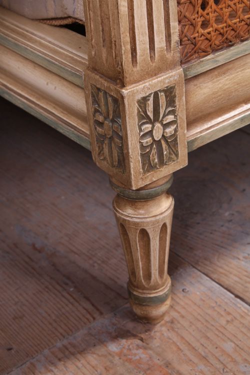 fig 2. Original painted frame French caned bed