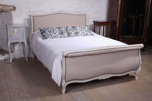 Louis Xv Style Roll Top Newly Upholstered and Painted King Size Bed