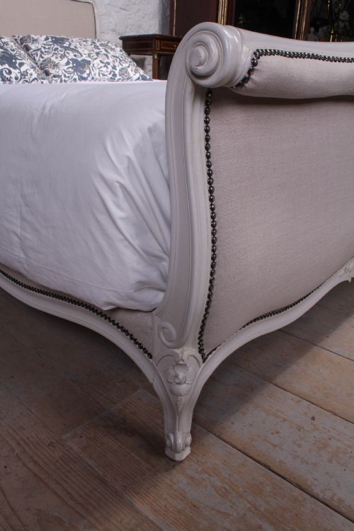 fig 2. Louis XV style roll top newly upholstered and painted King size bed