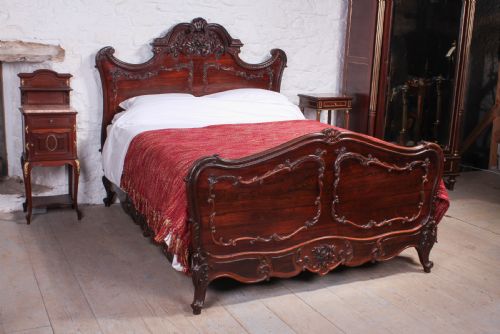 Exquisite Carved Rosewood Louis Xv Style Rococo 5ft King Size Bed