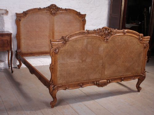 French Elaborately Carved Good Quality Caned  European King Size Bed