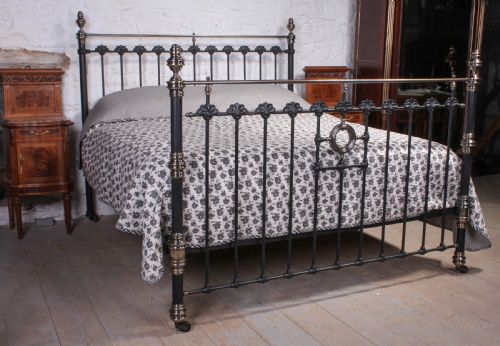 Very Handsome Classic Victorian Super King Size Black and Aged Brass Bed