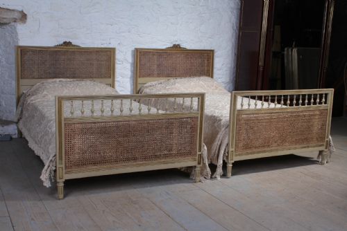 Pretty Pair of French Meter Wide Caned Gilded Beds