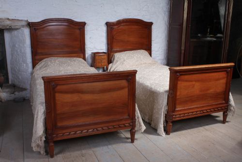 Handsome Pair of French Walnut Single Beds