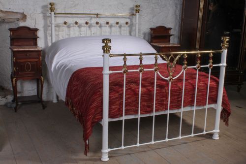Very Rare White and Brass Edwardian Bed