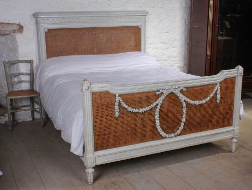 French Painted Caned Bergere Kingsize Bed