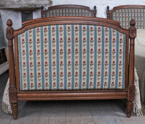 fig 1. Pair of French carved oak upholstered single beds