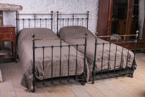 Lovely Pair of Black and Aged Brass Single Beds