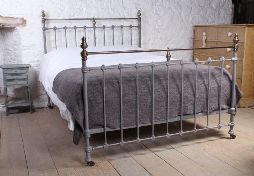 French Classic Victorian Grey and Brass King Size Bed