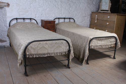 Almost Pair of Dorm Style All Iron Victorian Single Beds