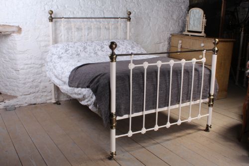 Classic Victorian Antique White and Brass Kingsize Bed