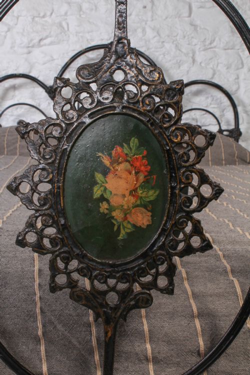 fig 1. All original iron three hoop double bed with floral detail