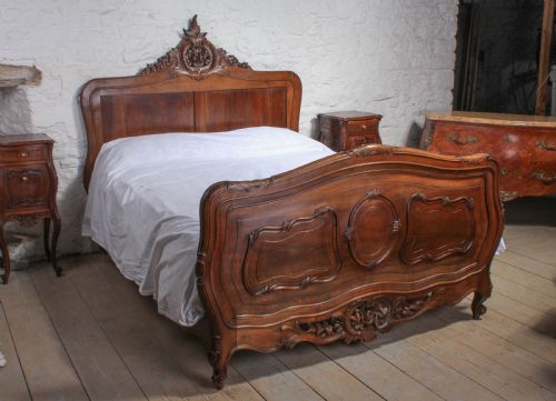 Solid Walnut  Rococo Kingsize Bed with Bedsides